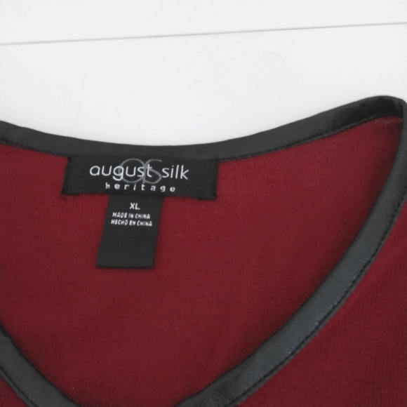 Burgundy cardigan with faux leather trim - Picture 10 of 11
